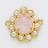 Teardrop Gold Plated Claw Rainbow Natural Stone Pearl Connector, For Jewelry Making WX2256