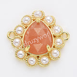 Teardrop Gold Plated Claw Rainbow Natural Stone Pearl Connector, For Jewelry Making WX2256