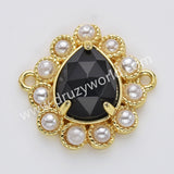 Teardrop Gold Plated Claw Rainbow Natural Stone Pearl Connector, For Jewelry Making WX2256
