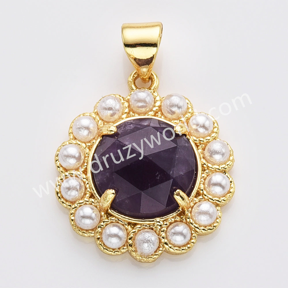 Gold Plated Claw Round Natural Stone Pearl Pendant Bead, For Jewelry Making WX2257