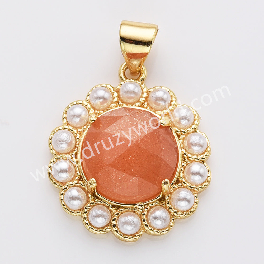 Gold Plated Claw Round Natural Stone Pearl Pendant Bead, For Jewelry Making WX2257