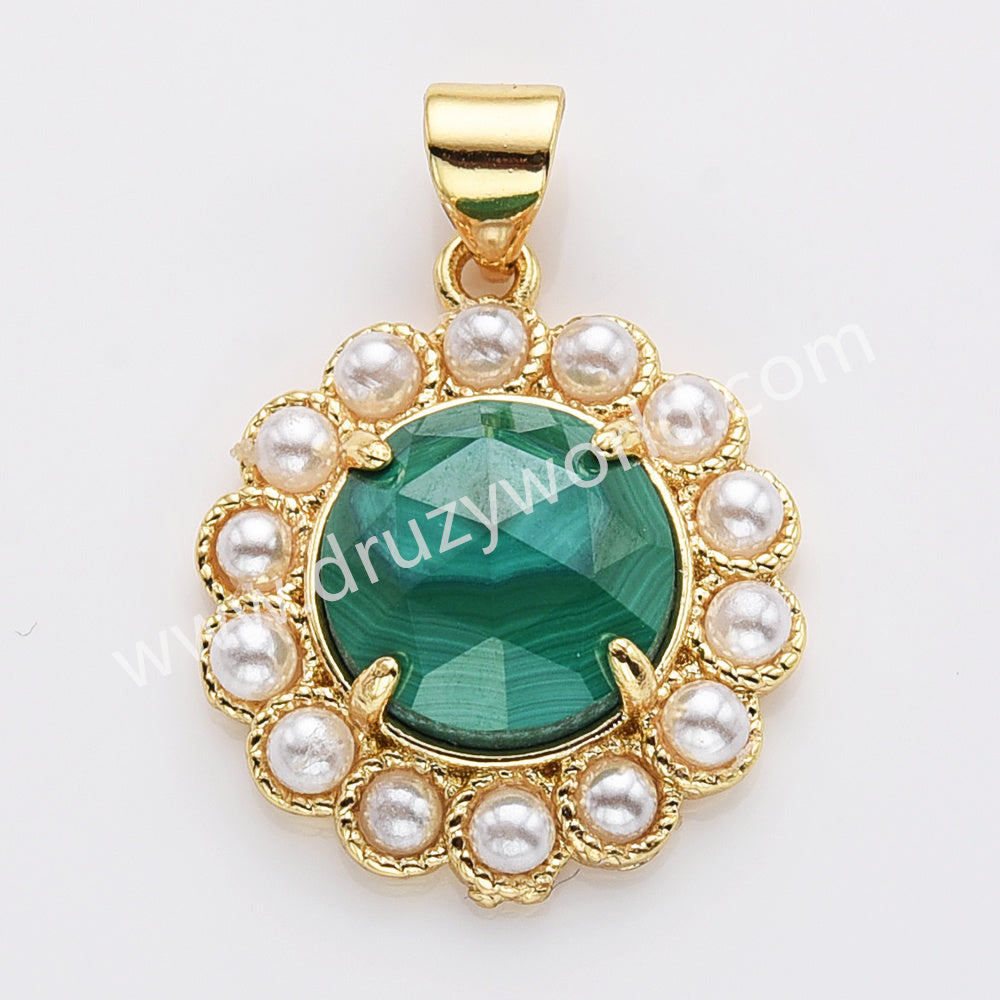 Gold Plated Claw Round Natural Stone Pearl Pendant Bead, For Jewelry Making WX2257