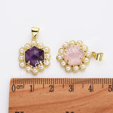 Gold Plated Claw Hexagon Natural Stone Pearl Pendant Bead, For Jewelry Making WX2258