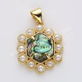 Gold Plated Claw Hexagon Natural Stone Pearl Pendant Bead, For Jewelry Making WX2258