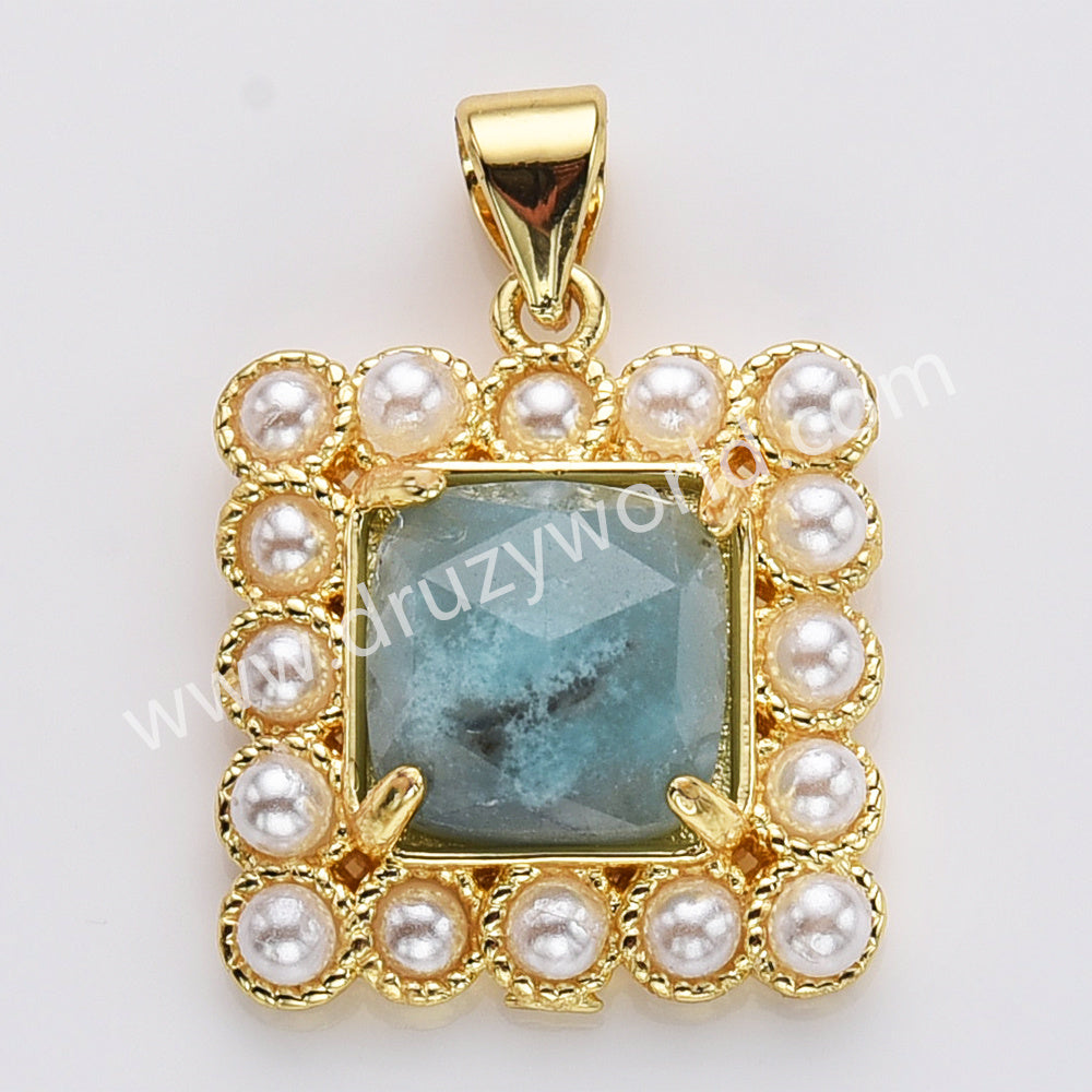 Gold Plated Claw Square Natural Stone Pearl Pendant Bead, For Jewelry Making WX2260