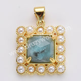 Gold Plated Claw Square Natural Stone Pearl Pendant Bead, For Jewelry Making WX2260
