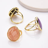 Gold Plated Big Teardrop Rainbow Gemstone Faceted Adjustable Ring WX2262