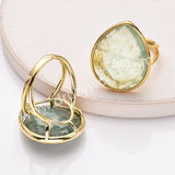 Gold Plated Big Teardrop Rainbow Gemstone Faceted Adjustable Ring WX2262