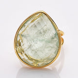 Gold Plated Big Teardrop Rainbow Gemstone Faceted Adjustable Ring WX2262