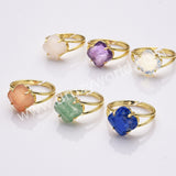 Gold Plated Clover Shape Opalite Crystal Stone Faceted Adjustable Ring WX2266