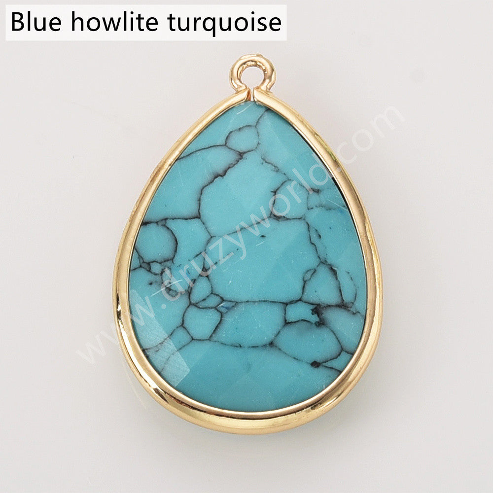 Gold Plated Multi Natural Stones Drop Charm Pendants, Gemstone DIY Jewelry Pendant WX2268