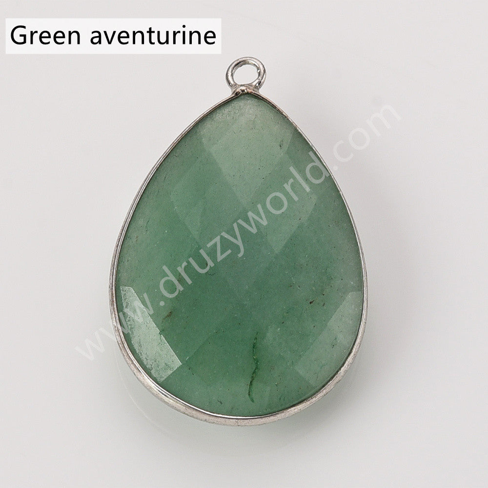 Silver Plated Drop Multi Natural Stones Charm Pendant, DIY Jewelry Gemstone Charm WX2269