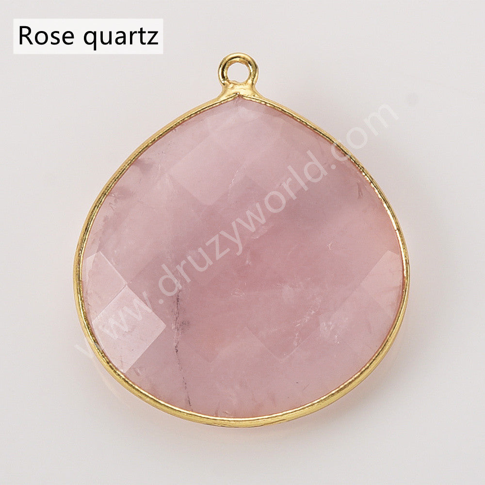 Gold Plated Teardrop Multi Stones Charms, Natural Crystal Gemstone DIY Jewelry Pendant WX2271