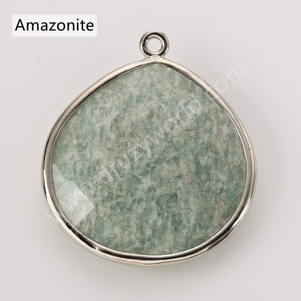 Silver Plated Multi Natural Stones Teardrop Charms Pendant, DIY Jewelry Making WX2272