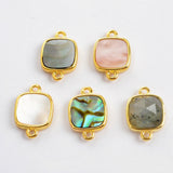 Teardrop Natural Stone Amethyst Gold Bezel Connector Bracelet, Gemstone Birthstone Jewelry  WX989