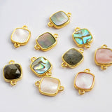 Teardrop Natural Stone Amethyst Gold Bezel Connector Bracelet, Gemstone Birthstone Jewelry  WX989