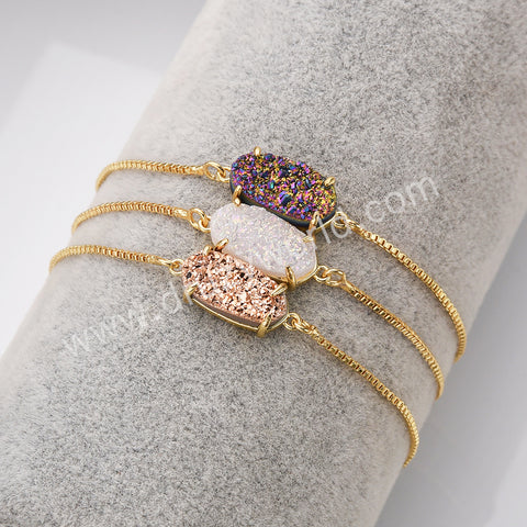 Gold Plated Claw Titanium Rainbow Druzy Adjustable Bracelet ZG0135-B