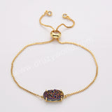 Gold Plated Claw Titanium Rainbow Druzy Adjustable Bracelet ZG0135-B