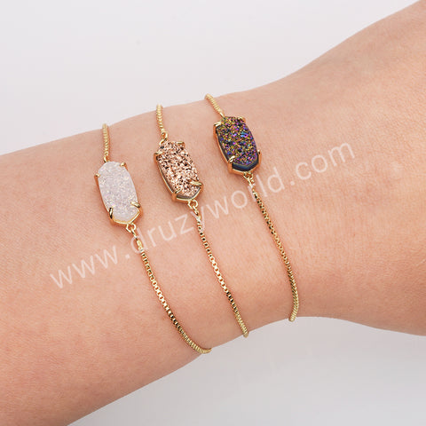 Gold Plated Claw Titanium Rainbow Druzy Adjustable Bracelet ZG0135-B