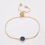 Round Gold Plated Bezel Titanium Rainbow Druzy Adjustable Bracelet ZG0152-B