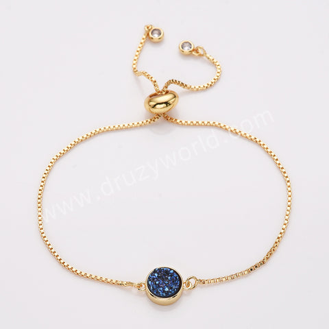Round Gold Plated Bezel Titanium Rainbow Druzy Adjustable Bracelet ZG0152-B