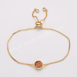 Round Gold Plated Bezel Titanium Rainbow Druzy Adjustable Bracelet ZG0152-B