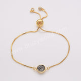 Round Gold Plated Bezel Titanium Rainbow Druzy Adjustable Bracelet ZG0152-B