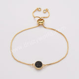 Round Gold Plated Bezel Titanium Rainbow Druzy Adjustable Bracelet ZG0152-B