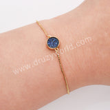 Round Gold Plated Bezel Titanium Rainbow Druzy Adjustable Bracelet ZG0152-B