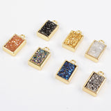 Gold Plated Bezel Rectangle Natural Agate Titanium Druzy Charm Pendant ZG0153