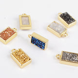 Gold Plated Bezel Rectangle Natural Agate Titanium Druzy Charm Pendant ZG0153