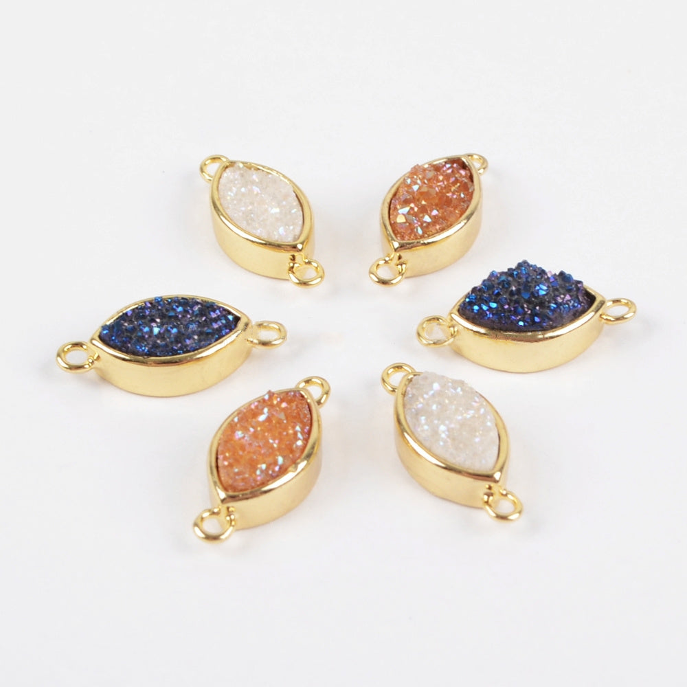 Gold Plated Bezel Marquise Natural Titanium Druzy Connector ZG0156