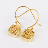 Gold Plated Bezel Square Rainbow Titanium Agate Druzy Earrings ZG0158