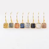 Gold Plated Bezel Square Rainbow Titanium Agate Druzy Earrings ZG0158