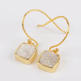 Gold Plated Bezel Square Rainbow Titanium Agate Druzy Earrings ZG0158