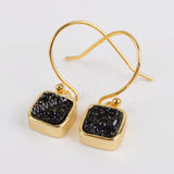 Gold Plated Bezel Square Rainbow Titanium Agate Druzy Earrings ZG0158