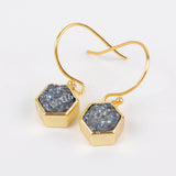 Hexagon Gold Plated Bezel Rainbow Titanium Druzy Earrings ZG0159