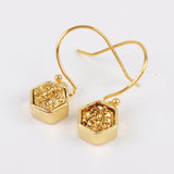Hexagon Gold Plated Bezel Rainbow Titanium Druzy Earrings ZG0159