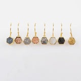 Hexagon Gold Plated Bezel Rainbow Titanium Druzy Earrings ZG0159