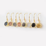 Hexagon Gold Plated Bezel Rainbow Titanium Druzy Earrings ZG0159