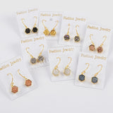 Hexagon Gold Plated Bezel Rainbow Titanium Druzy Earrings ZG0159