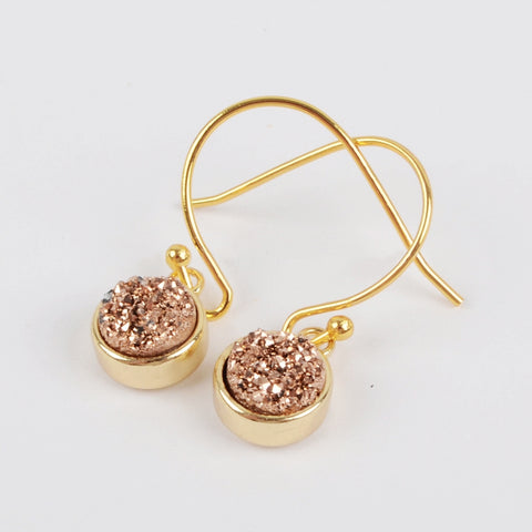 Gold Plated Bezel Round Natural Titanium Druzy Geode Earrings, Drusy Jewelry ZG0160