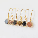 Gold Plated Bezel Round Natural Titanium Druzy Geode Earrings, Drusy Jewelry ZG0160