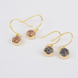 Gold Plated Bezel Round Natural Titanium Druzy Geode Earrings, Drusy Jewelry ZG0160