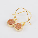 Gold Plated Bezel Round Natural Titanium Druzy Geode Earrings, Drusy Jewelry ZG0160