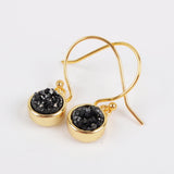 Gold Plated Bezel Round Natural Titanium Druzy Geode Earrings, Drusy Jewelry ZG0160