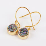 Gold Plated Bezel Round Natural Titanium Druzy Geode Earrings, Drusy Jewelry ZG0160