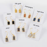 Gold Plated Bezel Rectangle Natural Agate Titanium Druzy Geode Earrings ZG0161