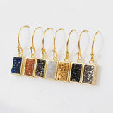 Gold Plated Bezel Rectangle Natural Agate Titanium Druzy Geode Earrings ZG0161