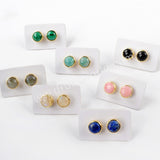 Round Gemstone Earrings Gold Plated Bezel Natural Stone Stud Earrings, Boho Jewelry ZG0283